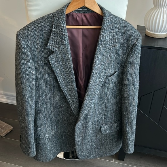 Moores Harris Tweed Blue Gray Wool Blazer Men’s 44R Single Breasted Sportscoat - Picture 2 of 16